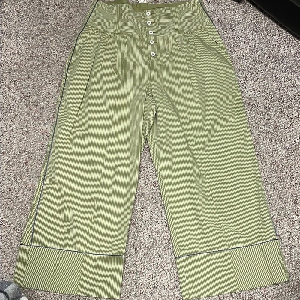 Free People Olive Green Striped Wide Leg Pants
